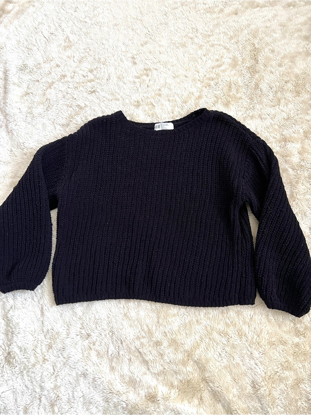 H&M Girl's Black Chunky Knit Crewneck Sweater Size 6X